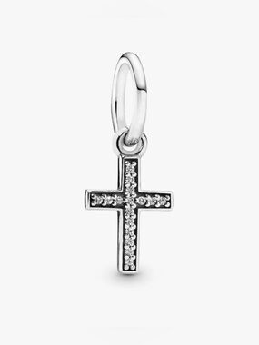 Sparkling Cross Dangle Charm- Sterling silver